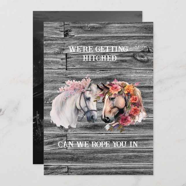 We're Getting Hitched Western Wedding Invitation (Front/Back)