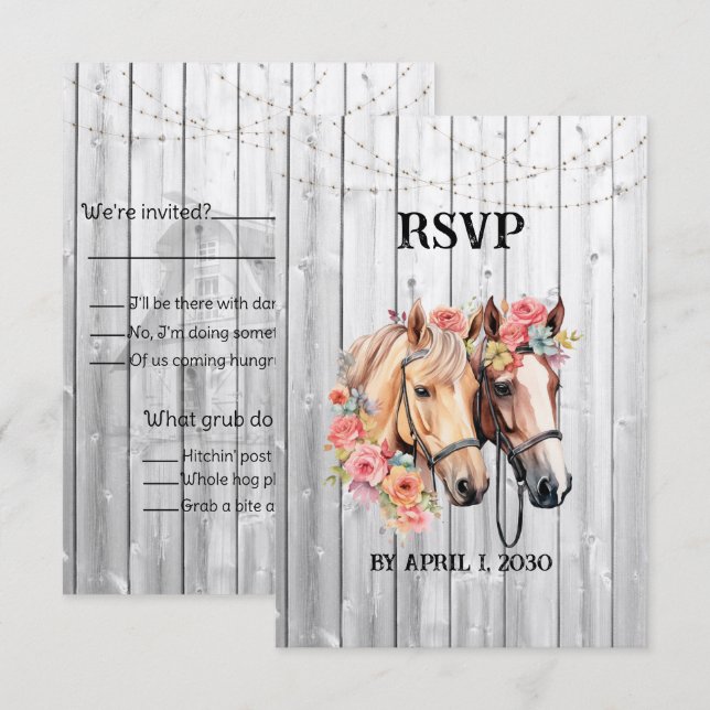 We're Getting Hitched Western Wedding RSVP Card (Front/Back)