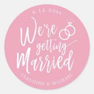 We're Getting Married   Blush Pink Minimalist Classic Round Sticker