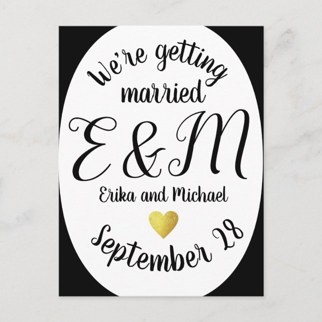 we're getting married . modern wedding vertical announcement postcard (Front)