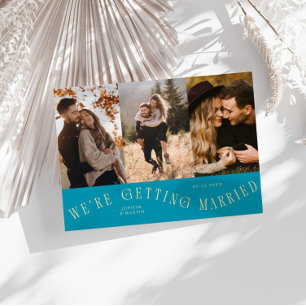 We're Getting Married Multi Photo Aqua Blue Save The Date