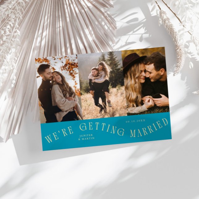 We're Getting Married Multi Photo Aqua Blue Save The Date (Creator Uploaded)