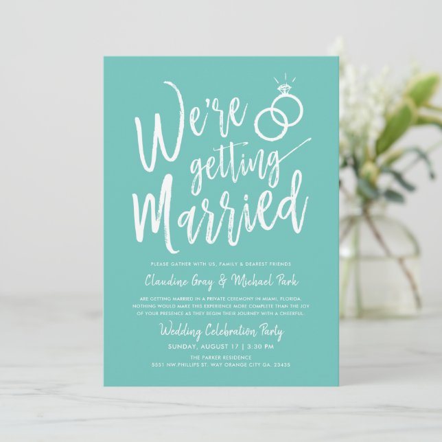 We're Getting Married Post-Wedding Mint  Invitation (Standing Front)