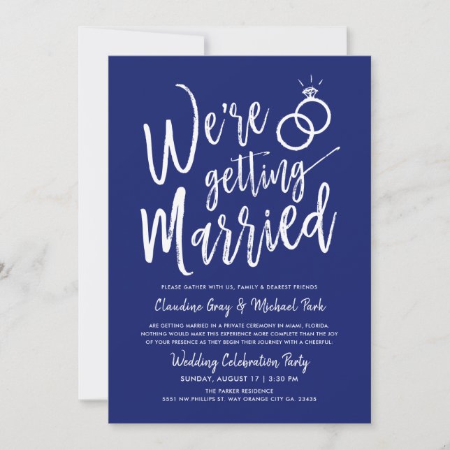 We're Getting Married Post-Wedding Royal Blue Invitation (Front)