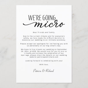 We're Going Micro Downsize Wedding Announcement