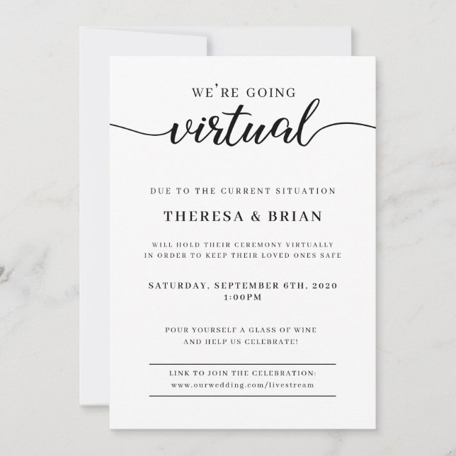 We're Going Virtual Quarantine Wedding Invitation (Front)