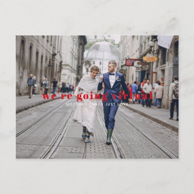 We're Going Virtual | Virtual Wedding Invitation Postcard (Front)