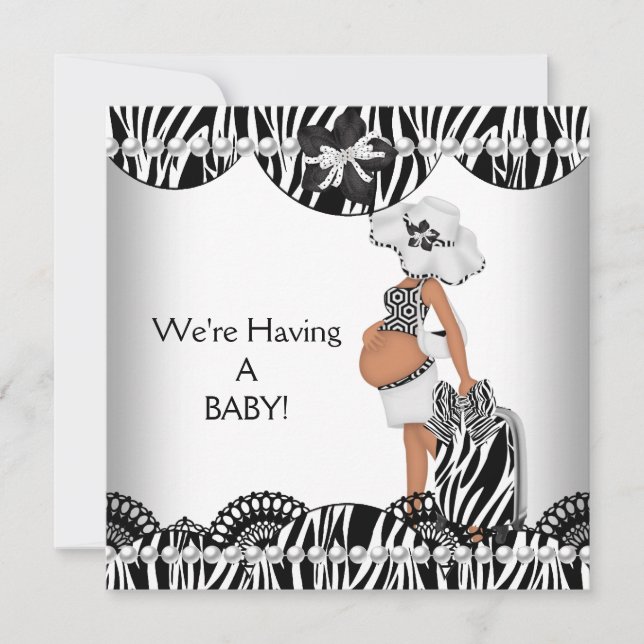 We're Having A BABY! Black White Zebra Expecting Announcement (Front)