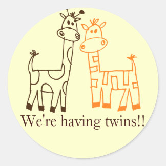 "We're Having Twins!!" Twin Giraffes Classic Round Sticker