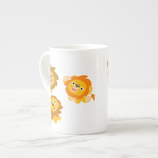 "We're Here!!" Cute Cartoon Lions Bone China Mug (Front Left)