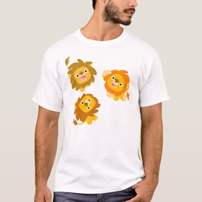 "We're Here!!" Cute Cartoon Lions Children T-shirt (Front)