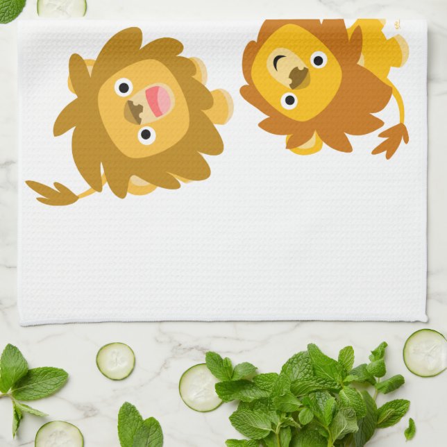 "We're Here!!" Cute Cartoon Lions Kitchen Towel (Folded)