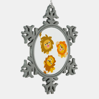 "We're Here!!" Cute Cartoon Lions Pewter Ornament