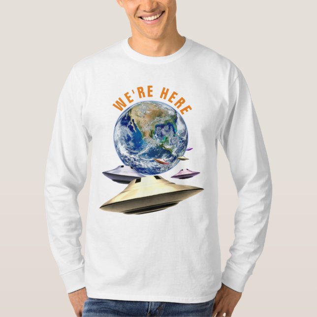 WE'RE HERE UFO GRAPHIC LONG SLEEVE T-Shirt (Front)