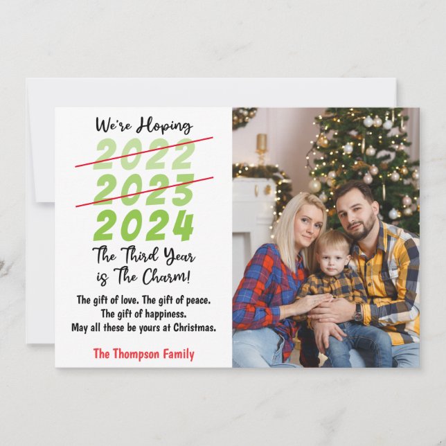 We're Hoping The Third Year is The Charm! Funny Holiday Card (Front)
