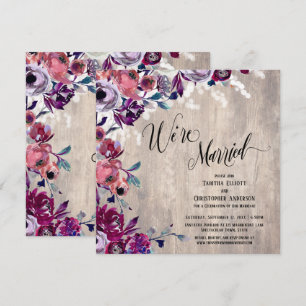 We're Married Calligraphy Floral Pale Wood & Light Invitation