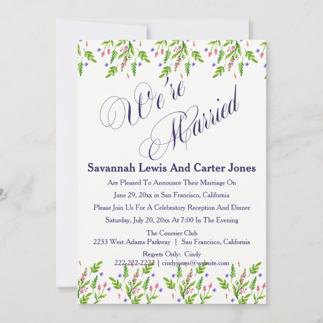 "We're Married" Floral Wedding Announcement (Front)
