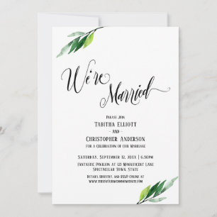 We're Married Flourishing Script and Greenery Invitation