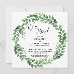 We're Married Green Wreath Reception-Only Invitation