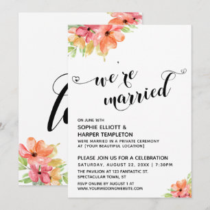We're Married Hearts Script Boho Watercolor Floral Invitation