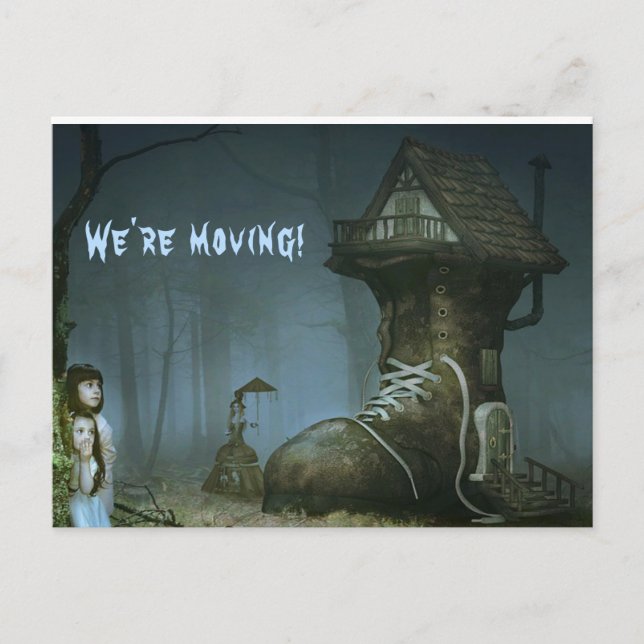 We're Moving Haunted Shoe House Announcement Postcard (Front)