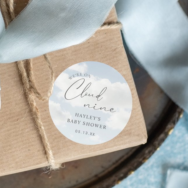 We're On Cloud 9 Baby Shower Favour Classic Round Sticker (Creator Uploaded)