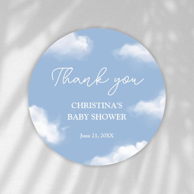 We're on Cloud 9 Baby Shower Thank You Classic Round Sticker (Creator Uploaded)