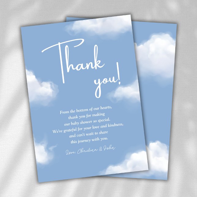 We're on Cloud 9 Blue Baby Shower Thank You Card (Creator Uploaded)