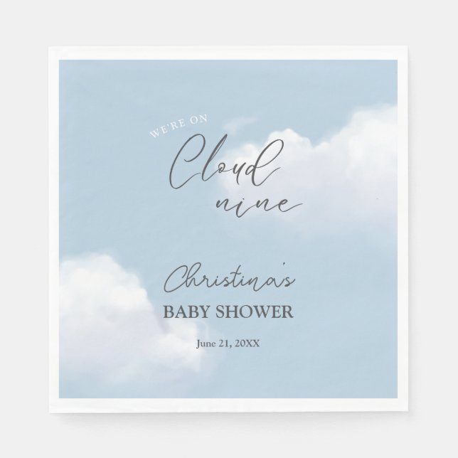 We're on Cloud 9 Blue Boy Baby Shower Napkin (Front)