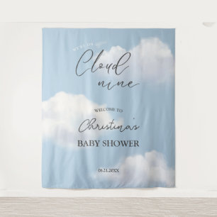 We're on Cloud 9 Blue Boy Baby Shower Welcome Sign Tapestry