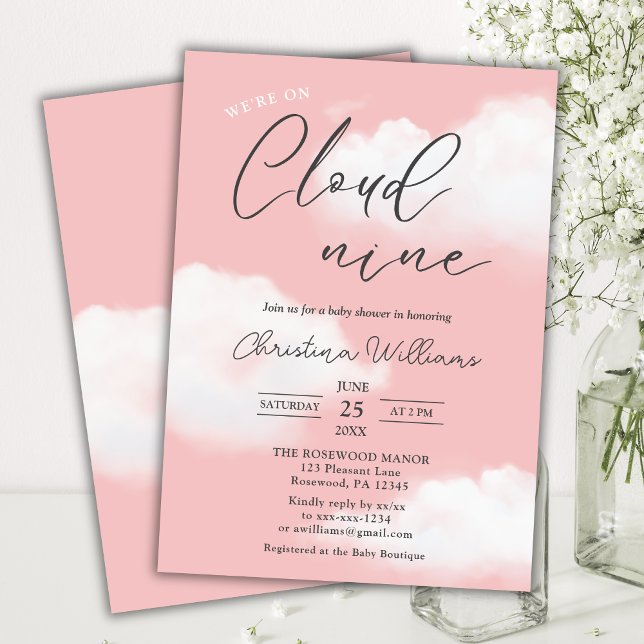 We're on Cloud 9 Blush Pink Girl Baby Shower Invitation (Creator Uploaded)