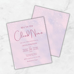 We're On Cloud 9 Dreamy Pink Baby Shower Invite 
