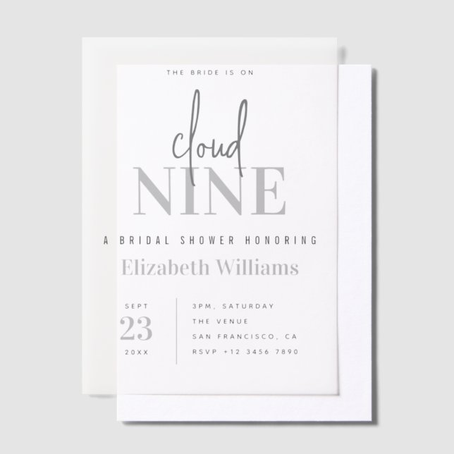 We're On Cloud 9 Modern Bridal Shower Party Vellum Invitations (Offset)