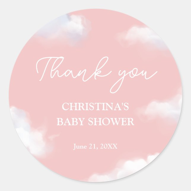 We're on Cloud 9 Pink Girl Baby Shower Thank You Classic Round Sticker (Front)