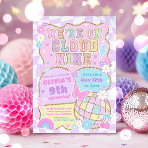 We're On Cloud 9 Preppy Varsity Patch Birthday Invitation