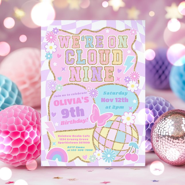 We're On Cloud 9 Preppy Varsity Patch Birthday Invitation (Creator Uploaded)