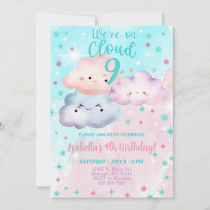 We're on cloud nine girl birthday invite. invitation