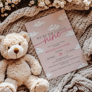 We're On Cloud Nine Hand Drawn Clouds Baby Shower Invitation