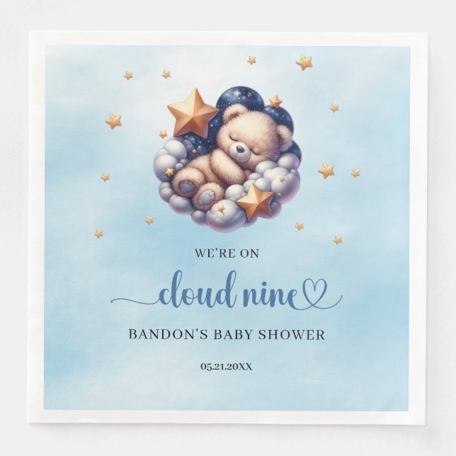 We're on cloud nine sleeping teddy bear boy napkin (Front)
