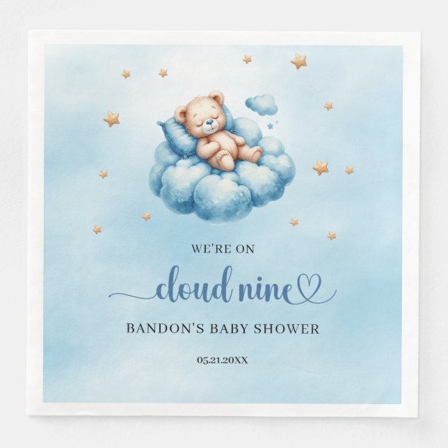 We're on cloud nine sleeping teddy bear boy napkin (Front)