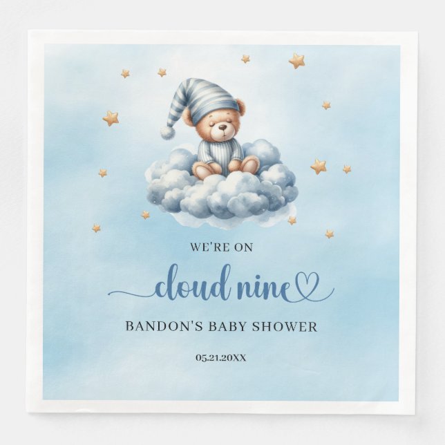 We're on cloud nine sleeping teddy bear boy napkin (Front)