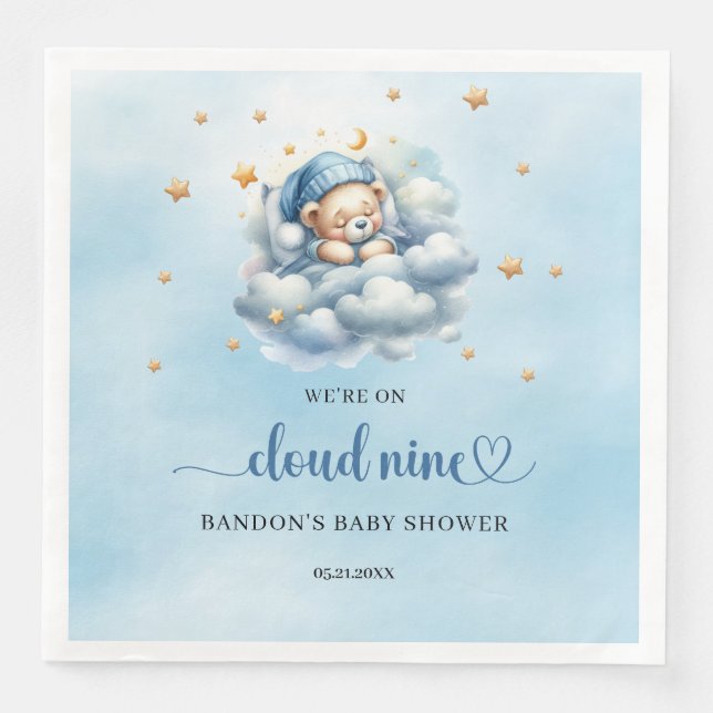 We're on cloud nine sleeping teddy bear boy napkin (Front)