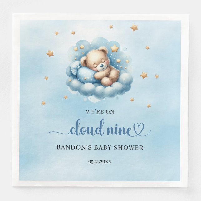 We're on cloud nine sleeping teddy bear boy napkin (Front)