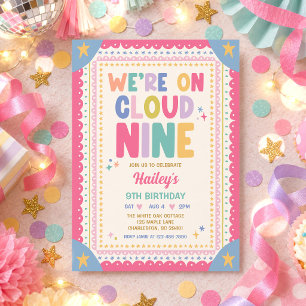 We're On Cloud Nine Whimsical Girl 9th Birthday Invitation