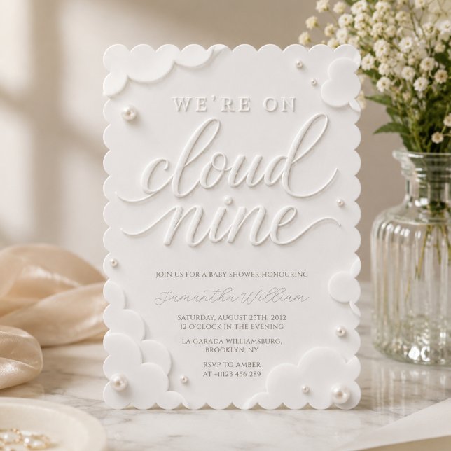 We're on Cloud Nine White Clouds Baby Shower Invitation (Creator Uploaded)