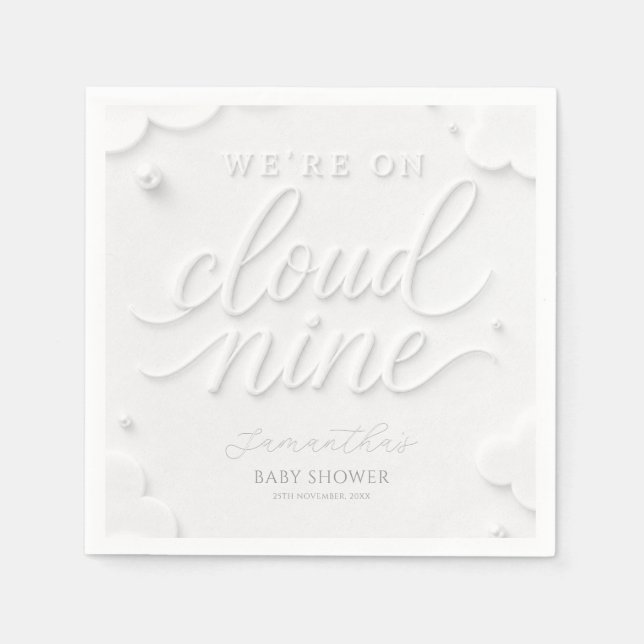 We're on Cloud Nine White Clouds Baby Shower Napkin (Front)
