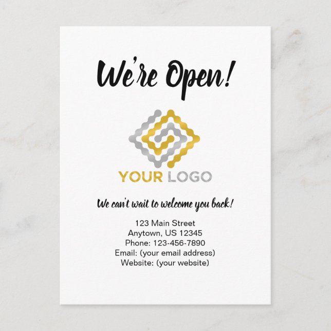 We're Open Business Reopening Announcement Postcard (Front)