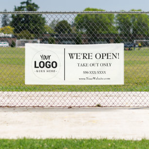 WE'RE OPEN BUSINESS TAKE OUT ONLY LOGO RESTAURANT BANNER