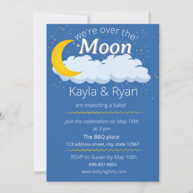 we're over the moon baby shower invite (Front)