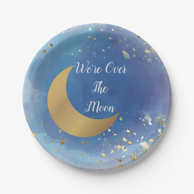 We're Over the Moon Baby Shower plates (Front)